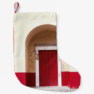 RED WOODEN DOOR SMALL CHRISTMAS STOCKING