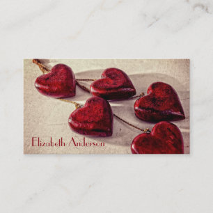 Red Wooden Hearts Tied Together on a String Business Card