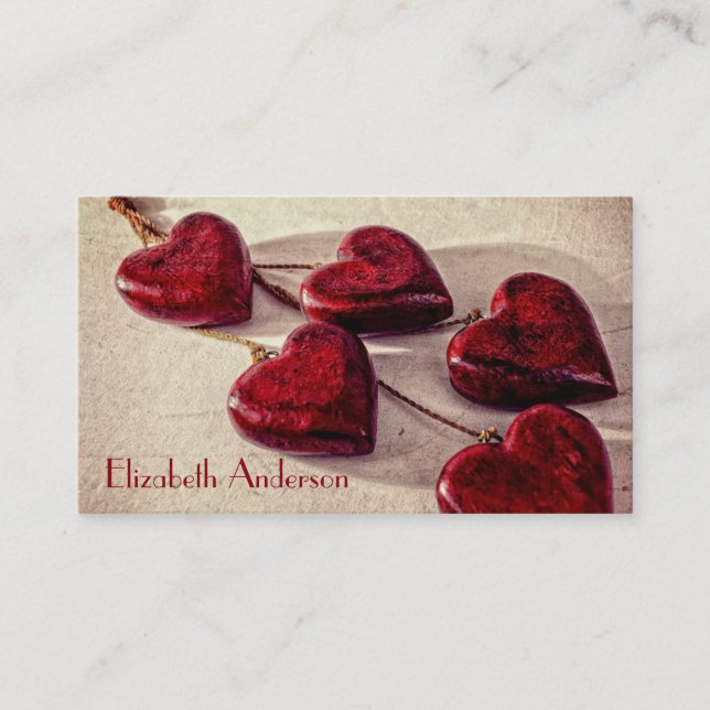 Red Wooden Hearts Tied Together on a String Business Card (Front)