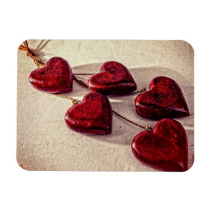 Red Wooden Hearts Tied Together on a String Magnet