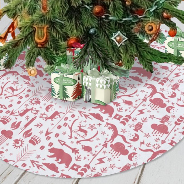 Red Woodland Fox Deer Bear Merry Christmas Fleece Tree Skirt (Creator Uploaded)