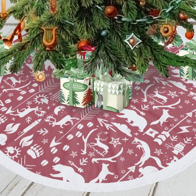 Red Woodland Fox Deer Bear Merry Christmas Fleece Tree Skirt (Creator Uploaded)