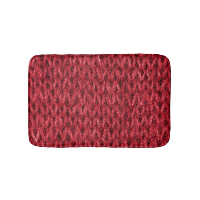 Red Wool: Knitting Texture Background. Bath Mat (Front)