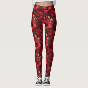 Red Workout Amaryllis Charm Womens Wear Leggings