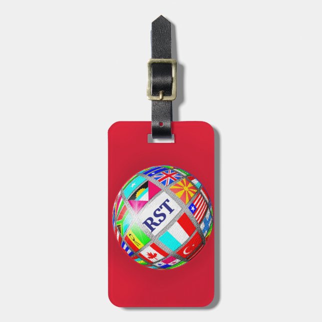 RED WORLD FLAG LUGGAGE TAG - NAME TAG (Front Vertical)