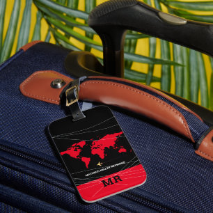 Red World Map international travel identifier Luggage Tag