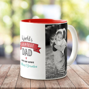 Red World’s Greatest Dad 2 Photo Bold Modern  Two-Tone Coffee Mug