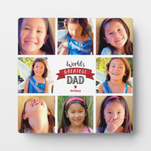 Red World’s Greatest Dad Modern 8 Photo Collage Plaque
