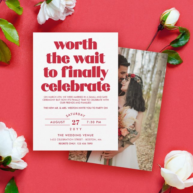 Red Worth the Wait Sequel Wedding Celebration Invitation (Creator Uploaded)