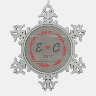 Red Wreath Couple's Initials Ornament