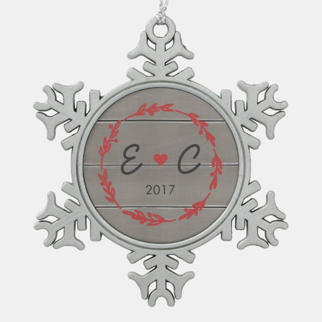 Red Wreath Couple's Initials Ornament (Front)