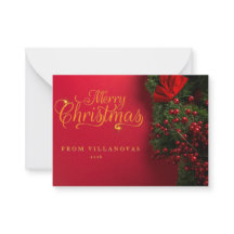 Red Wreath Vintage Script Merry Christmas Postcard