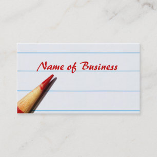 Red Writing With Teacher Pencil On Lined Paper Business Card