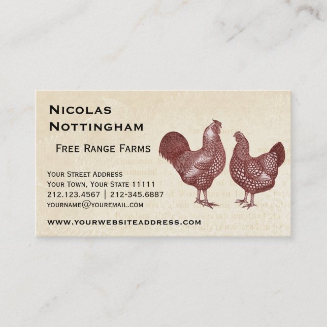 Red Wyandotte Chickens Poultry Farm Business Card (Front)