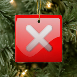 Red X Mark Symbol Christmas Ceramic Ornament