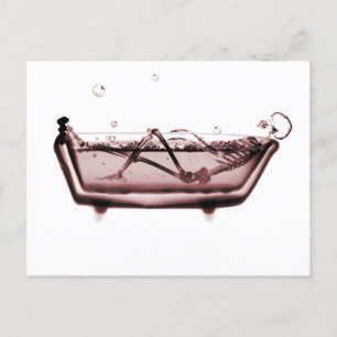 Red X-Ray Vision Skeleton in Bath Tub Postcard
