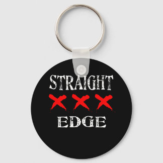 Red X Straight Edge Black Key Ring