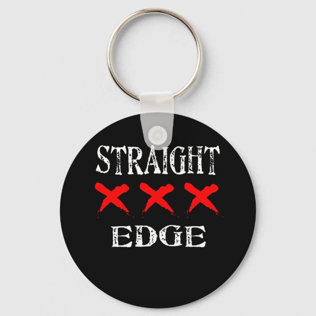 Red X Straight Edge Black Key Ring (Front)