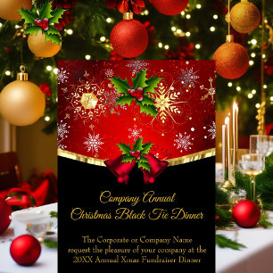 Red Xmas Corporate Black Tie Dinner Party Invitation