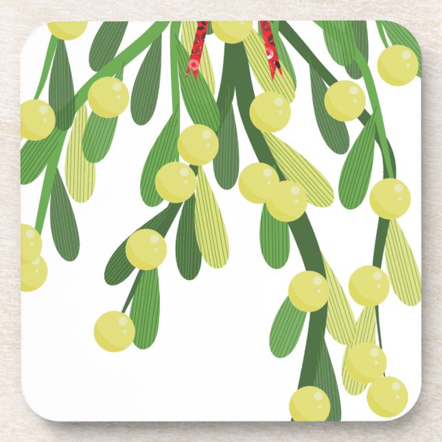 red xmas mistletoe coaster (Front)