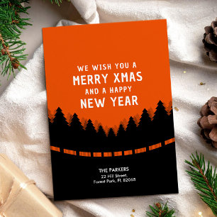 Red Xmas with retro pine trees Card