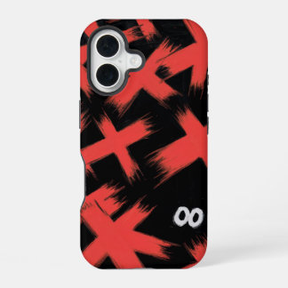 "Red Xs on Black with Hidden Eyes" iPhone 16 Case
