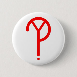 Red Y? Symbol- On White 6 Cm Round Badge