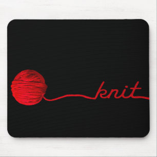 red yarn on black with knit text mouse pad