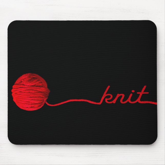 red yarn on black with knit text mouse pad (Front)