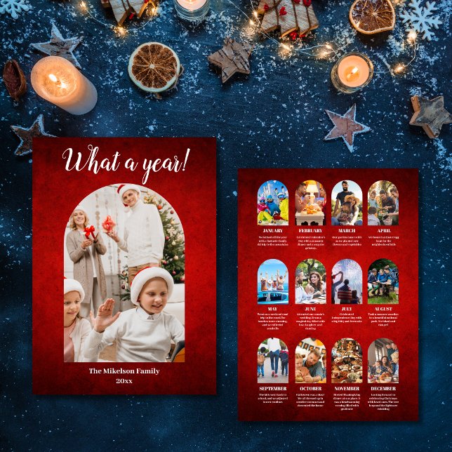 Red Year in Review Multi Photo Collage Christmas Announcement (Creator Uploaded)