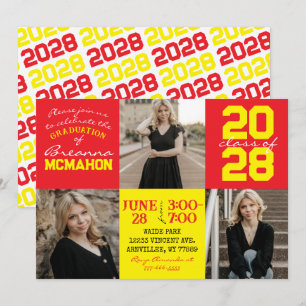 Red & Yellow 3 Photo Graduation Invitation