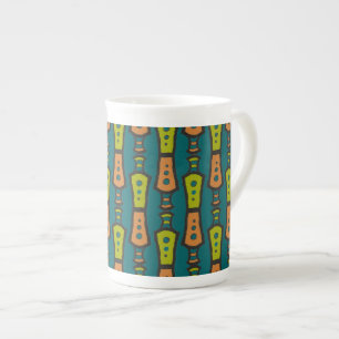 Red, Yellow Abstract on Teal Bone China Coffee Mug