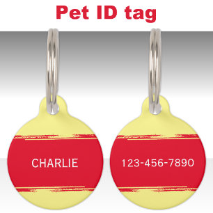 Red yellow add a name and contact number pet tag