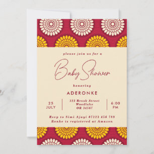 Red & Yellow African Wax Print Baby Shower Invitation