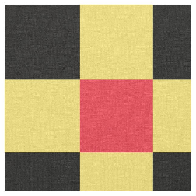 Red, yellow and black chequerboard pattern fabric (Close Up)