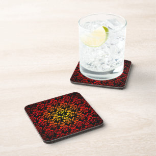 Red, yellow and black damask coaster