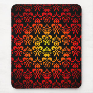 Red, yellow and black damask mouse pad
