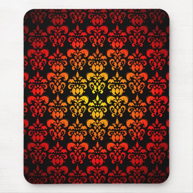Red, yellow and black damask mouse pad (Front)