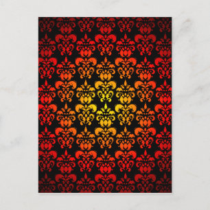 Red, yellow and black damask postcard