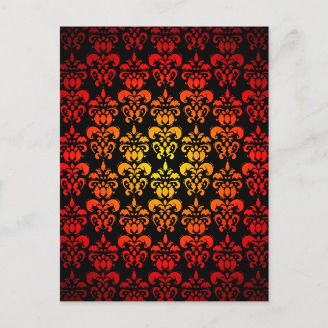 Red, yellow and black damask postcard (Front)