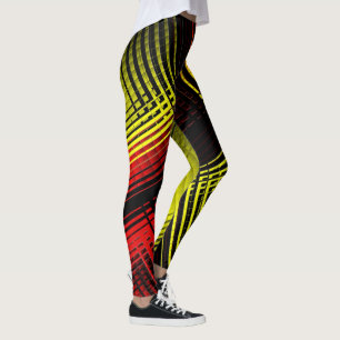Red Yellow and Black Diagonal Striped Leggings
