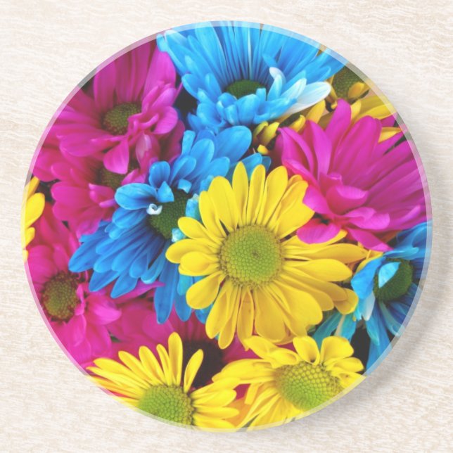 red,yellow and blue daisies sandstone coaster (Front)