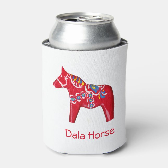 Red, Yellow and Blue Dala Horse Can Cooler (Can Front)