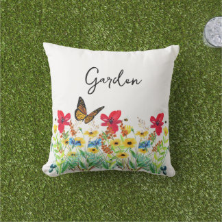 Red Yellow and Blue Floral with Butterfly  Cushion