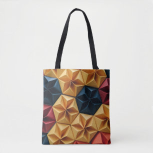Red, yellow, and blue flower origami tote bag
