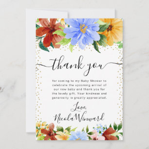Red, Yellow and Blue Flowers Baby Shower Thank You Card