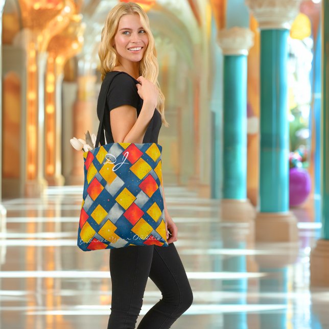 Red, Yellow, and Blue Geometric Diamonds Pattern Tote Bag (Creator Uploaded)