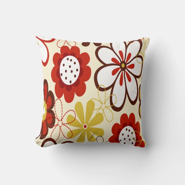 Red, Yellow and Brown Flowers Throw Pillow (Front)