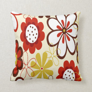 Red, Yellow and Brown Flowers Throw Pillow