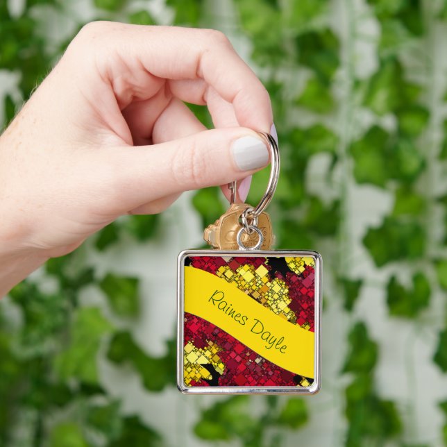 Red, Yellow and Gold Mini Box Background Template Key Ring (Hand)